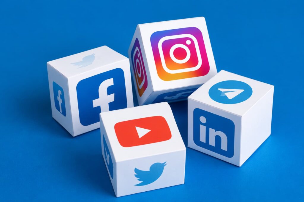 Adwito Social media logos on white cubes